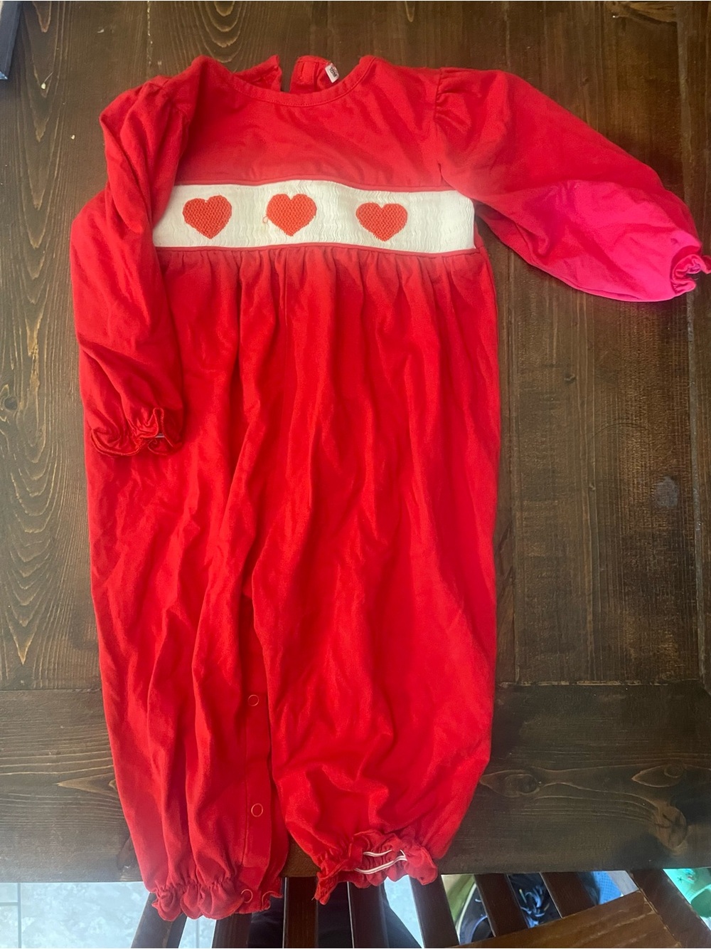 Valentine Red Heart Smocked Kids  Romper